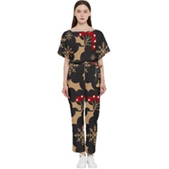 Christmas Pattern With Snowflakes Berries Batwing Lightweight Chiffon Jumpsuit by pakminggu