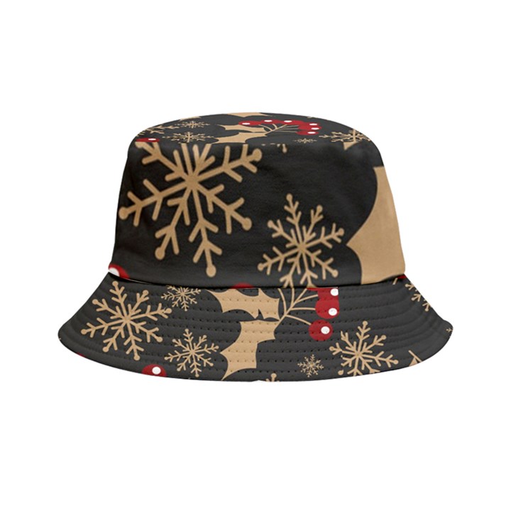 Christmas Pattern With Snowflakes Berries Inside Out Bucket Hat