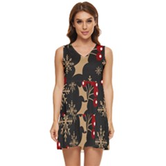 Christmas Pattern With Snowflakes Berries Tiered Sleeveless Mini Dress by pakminggu