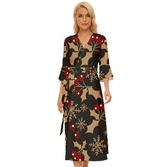 Christmas Pattern With Snowflakes Berries Midsummer Wrap Dress