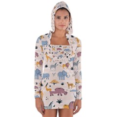 Wild Animals Seamless Pattern Long Sleeve Hooded T-shirt by pakminggu