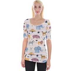 Wild Animals Seamless Pattern Wide Neckline Tee