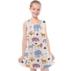 Wild Animals Seamless Pattern Kids  Cross Back Dress by pakminggu