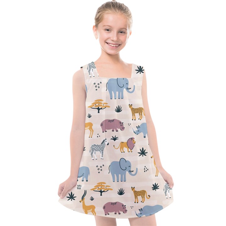 Wild Animals Seamless Pattern Kids  Cross Back Dress