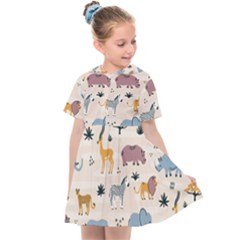 Wild Animals Seamless Pattern Kids  Sailor Dress by pakminggu