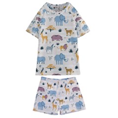 Wild Animals Seamless Pattern Kids  Swim Tee And Shorts Set by pakminggu