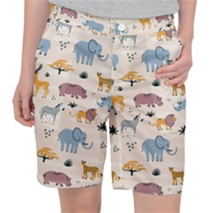 Wild Animals Seamless Pattern Women s Pocket Shorts by pakminggu