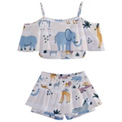 Wild Animals Seamless Pattern Kids  Off Shoulder Skirt Bikini by pakminggu