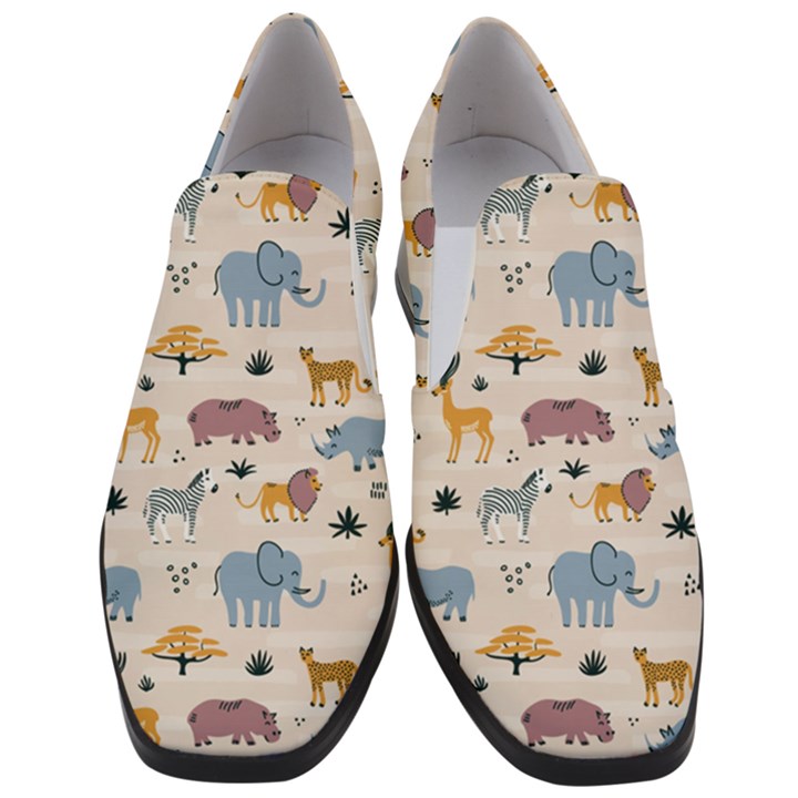 Wild Animals Seamless Pattern Women Slip On Heel Loafers