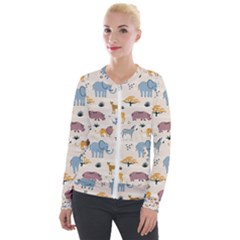 Wild Animals Seamless Pattern Velvet Zip Up Jacket by pakminggu