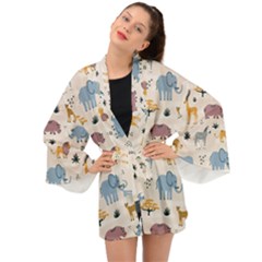 Wild Animals Seamless Pattern Long Sleeve Kimono by pakminggu