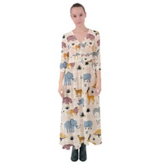 Wild Animals Seamless Pattern Button Up Maxi Dress by pakminggu