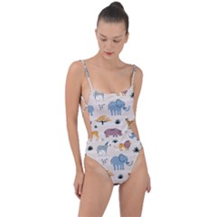 Wild Animals Seamless Pattern Tie Strap One Piece Swimsuit by pakminggu