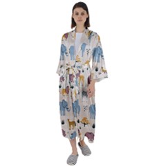 Wild Animals Seamless Pattern Maxi Satin Kimono by pakminggu