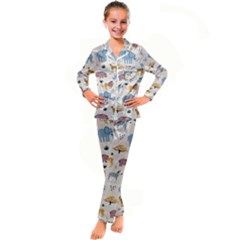 Wild Animals Seamless Pattern Kids  Satin Long Sleeve Pajamas Set by pakminggu