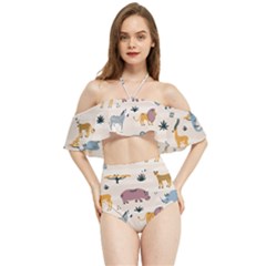 Wild Animals Seamless Pattern Halter Flowy Bikini Set  by pakminggu