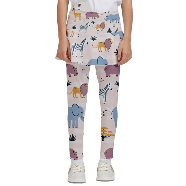 Wild Animals Seamless Pattern Kids  Skirted Pants