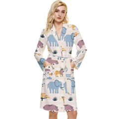 Wild Animals Seamless Pattern Long Sleeve Velvet Robe by pakminggu