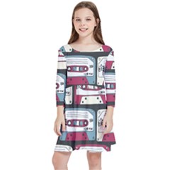 Music Symbols Rock Music Seamless Pattern Kids  Quarter Sleeve Skater Dress by pakminggu