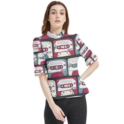 Music Symbols Rock Music Seamless Pattern Frill Neck Blouse by pakminggu