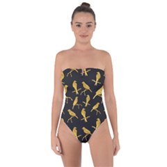 Background With Golden Birds Tie Back One Piece Swimsuit by pakminggu