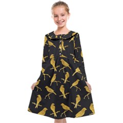 Background With Golden Birds Kids  Midi Sailor Dress by pakminggu