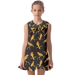 Background With Golden Birds Kids  Pilgrim Collar Ruffle Hem Dress by pakminggu