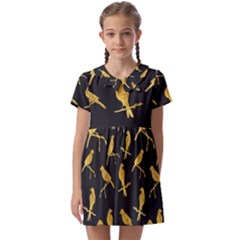 Background With Golden Birds Kids  Asymmetric Collar Dress by pakminggu