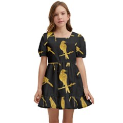 Background With Golden Birds Kids  Short Sleeve Dolly Dress by pakminggu