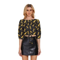 Background With Golden Birds Mid Sleeve Drawstring Hem Top by pakminggu