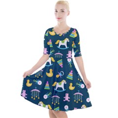 Cute Babies Toys Seamless Pattern Quarter Sleeve A-line Dress by pakminggu