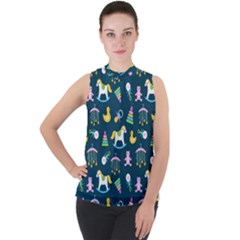 Cute Babies Toys Seamless Pattern Mock Neck Chiffon Sleeveless Top by pakminggu