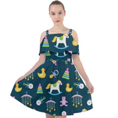 Cute Babies Toys Seamless Pattern Cut Out Shoulders Chiffon Dress by pakminggu