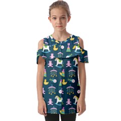 Cute Babies Toys Seamless Pattern Fold Over Open Sleeve Top by pakminggu