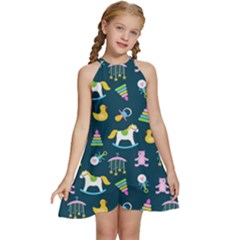 Cute Babies Toys Seamless Pattern Kids  Halter Collar Waist Tie Chiffon Dress by pakminggu