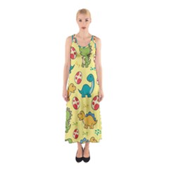 Seamless Pattern With Cute Dinosaurs Character Sleeveless Maxi Dress by pakminggu