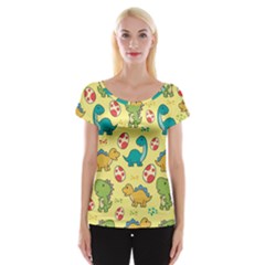 Seamless Pattern With Cute Dinosaurs Character Cap Sleeve Top by pakminggu