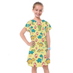 Seamless Pattern With Cute Dinosaurs Character Kids  Drop Waist Dress by pakminggu