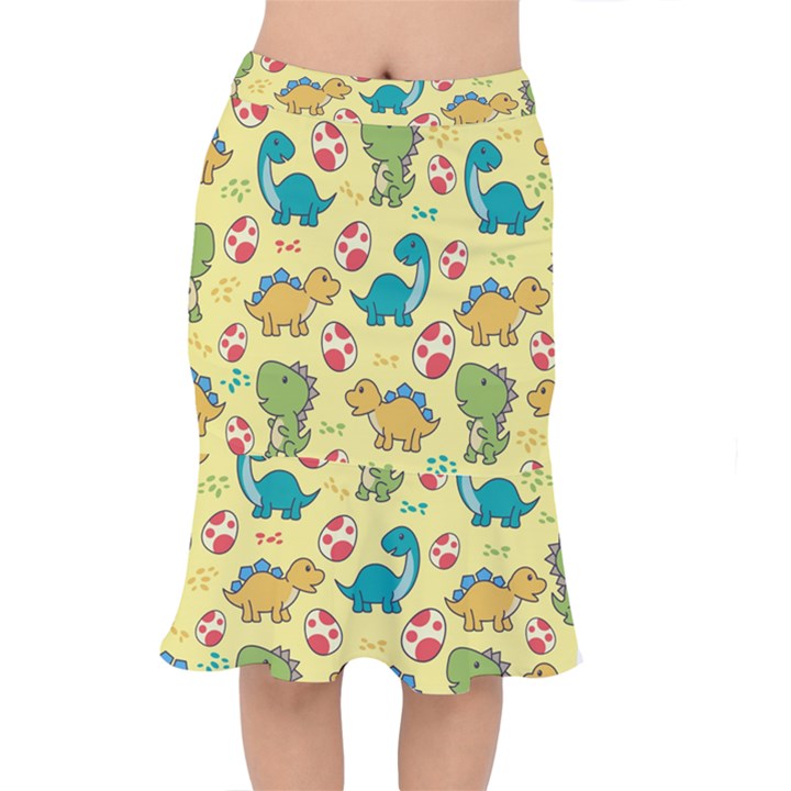 Seamless Pattern With Cute Dinosaurs Character Short Mermaid Skirt