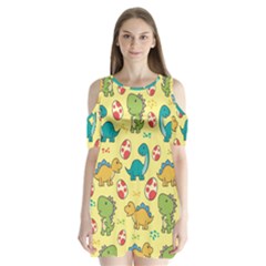 Seamless Pattern With Cute Dinosaurs Character Shoulder Cutout Velvet One Piece by pakminggu