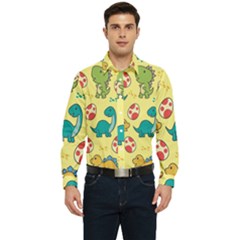 Seamless Pattern With Cute Dinosaurs Character Men s Long Sleeve  Shirt by pakminggu