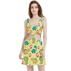 Seamless Pattern With Cute Dinosaurs Character Velour Cutout Dress by pakminggu