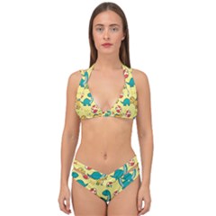 Seamless Pattern With Cute Dinosaurs Character Double Strap Halter Bikini Set by pakminggu