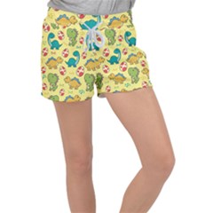 Seamless Pattern With Cute Dinosaurs Character Women s Velour Lounge Shorts by pakminggu