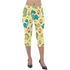 Seamless Pattern With Cute Dinosaurs Character Lightweight Velour Capri Leggings  by pakminggu