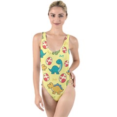 Seamless Pattern With Cute Dinosaurs Character High Leg Strappy Swimsuit by pakminggu