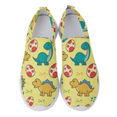 Seamless Pattern With Cute Dinosaurs Character Women s Slip On Sneakers by pakminggu