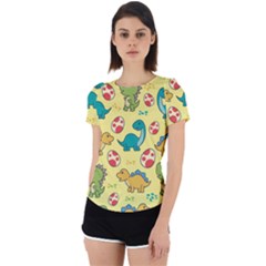 Seamless Pattern With Cute Dinosaurs Character Back Cut Out Sport Tee by pakminggu