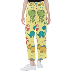 Seamless Pattern With Cute Dinosaurs Character Women s Pants  by pakminggu