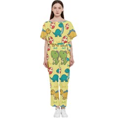 Seamless Pattern With Cute Dinosaurs Character Batwing Lightweight Chiffon Jumpsuit by pakminggu